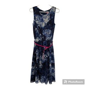 Vince Camuto Womens Blue Black Floral Back Zip Fit And Flare Lined Dress  Size 6